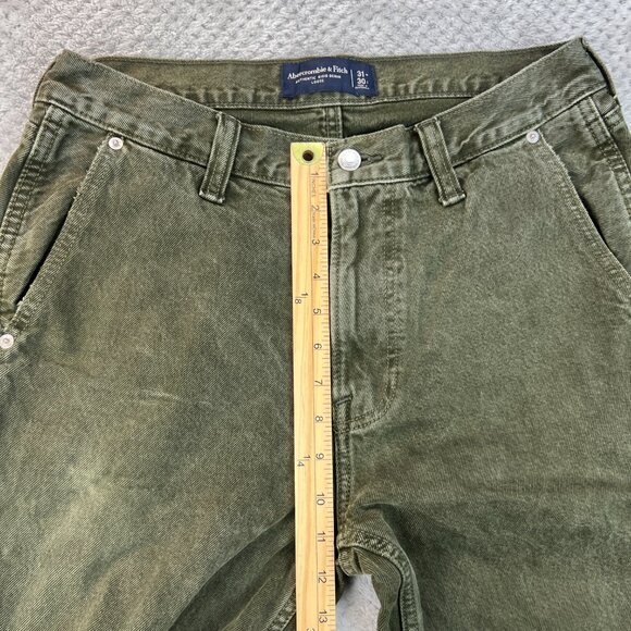 Abercrombie & Fitch Mens Carpenter Pants Olive Authentic Rigid Denim Loose 31x30 - Picture 12 of 13